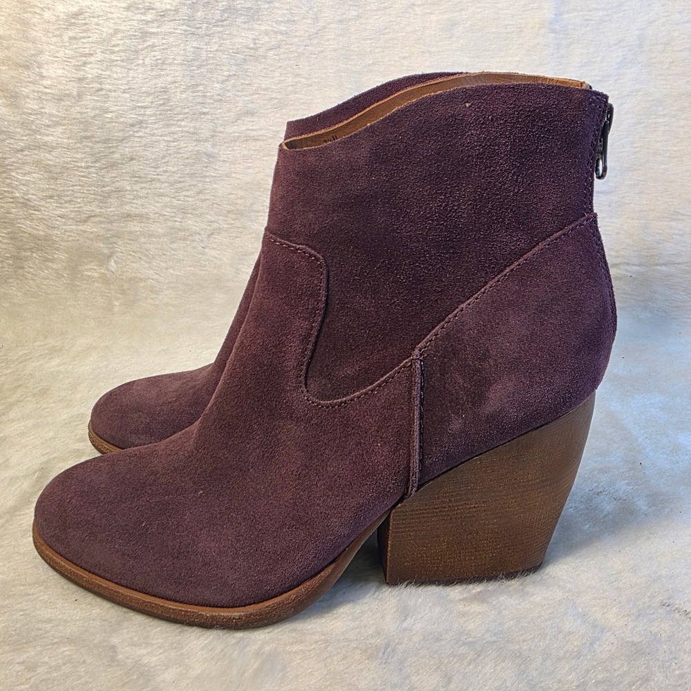 Kork-Ease Ankle Boots Purple Plum Suede Block Heel Western Toe Womens 7.5